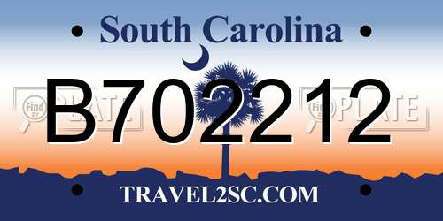B702212 South Carolina License Plate