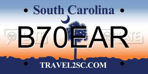B70EAR South Carolina License Plate