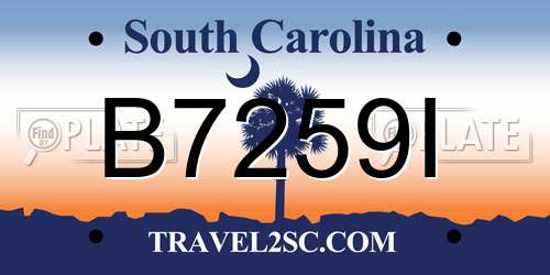B7259I South Carolina License Plate