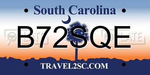 B72SQE South Carolina License Plate
