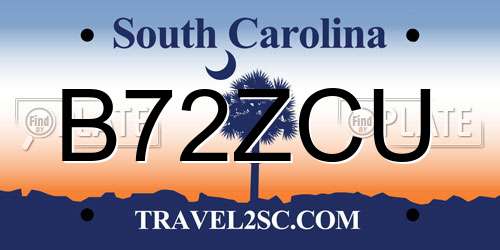 B72ZCU South Carolina License Plate