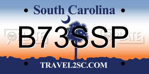 B73SSP South Carolina License Plate