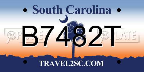 B7482T South Carolina License Plate