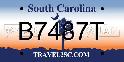 B7487T South Carolina License Plate