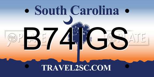 B74IGS South Carolina License Plate