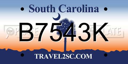B7543K South Carolina License Plate