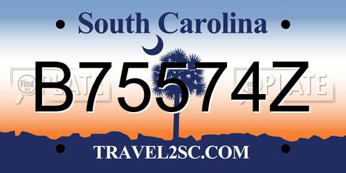 B75574Z South Carolina License Plate