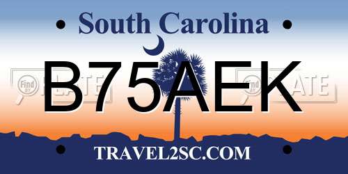 B75AEK South Carolina License Plate