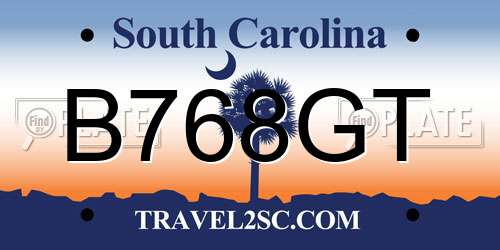 B768GT South Carolina License Plate