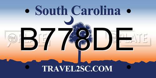 B778DE South Carolina License Plate