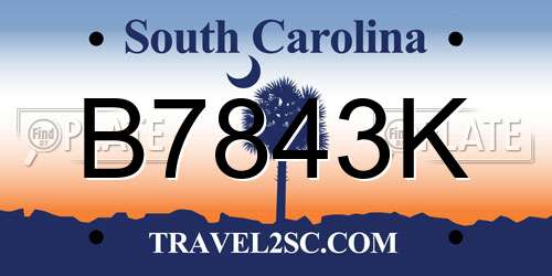 B7843K South Carolina License Plate