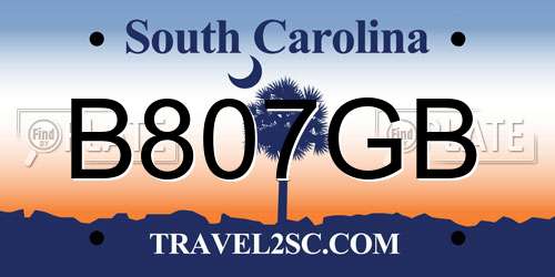 B807GB South Carolina License Plate