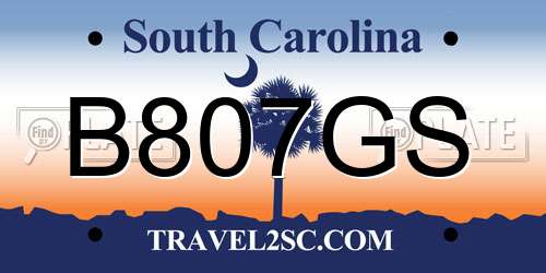 B807GS South Carolina License Plate