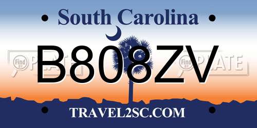 B808ZV South Carolina License Plate