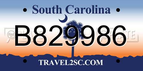 B829986 South Carolina License Plate