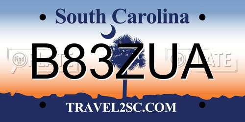 B83ZUA South Carolina License Plate