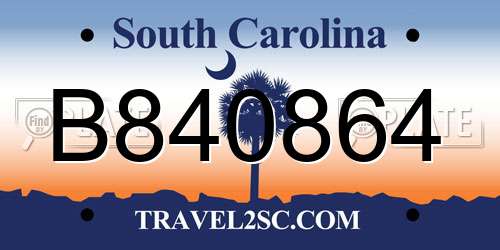 B840864 South Carolina License Plate