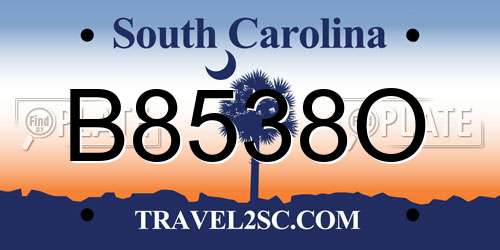 B8538O South Carolina License Plate