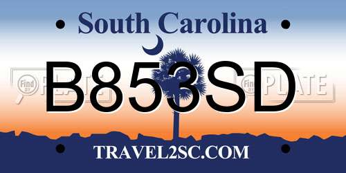 B853SD South Carolina License Plate