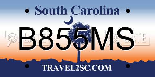 B855MS South Carolina License Plate