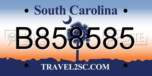 B858585 South Carolina License Plate