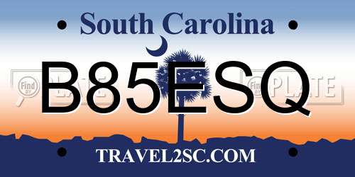 B85ESQ South Carolina License Plate