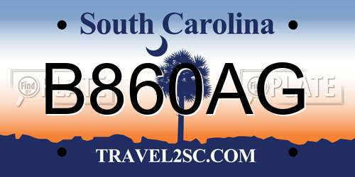 B860AG South Carolina License Plate