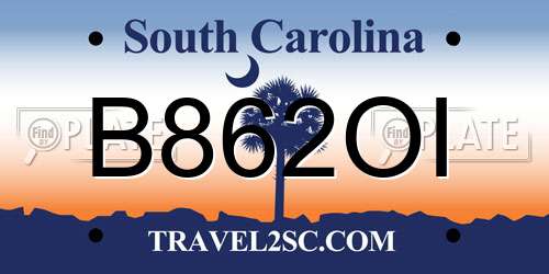 B862OI South Carolina License Plate