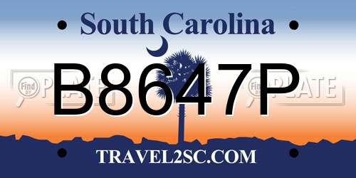 B8647P South Carolina License Plate