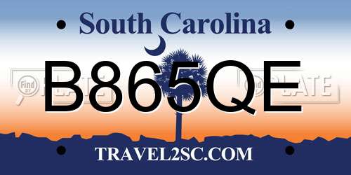 B865QE South Carolina License Plate
