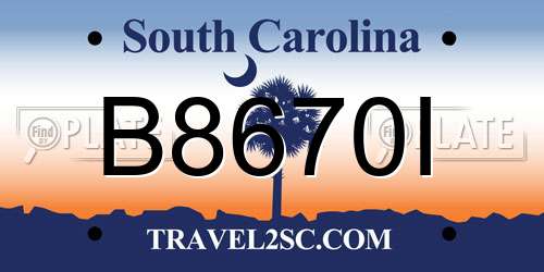 B8670I South Carolina License Plate