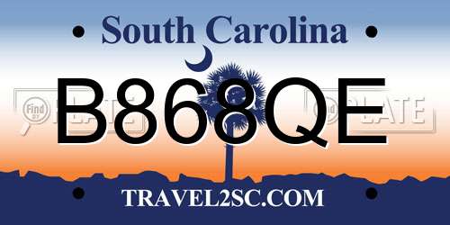 B868QE South Carolina License Plate