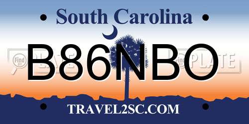 B86NBO South Carolina License Plate