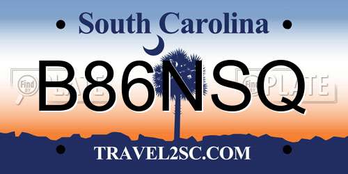 B86NSQ South Carolina License Plate