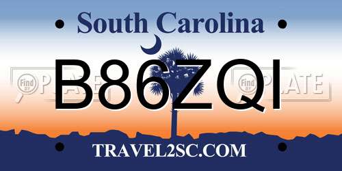 B86ZQI South Carolina License Plate