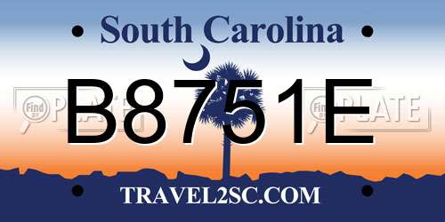 B8751E South Carolina License Plate