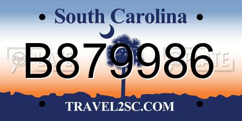 B879986 South Carolina License Plate