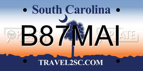 B87MAI South Carolina License Plate