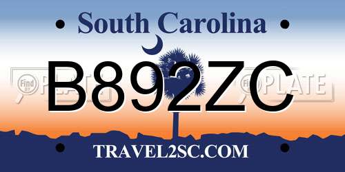 B892ZC South Carolina License Plate