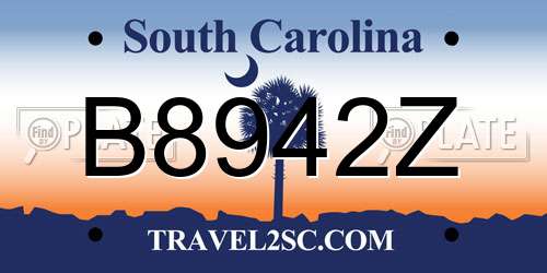 B8942Z South Carolina License Plate