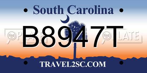 B8947T South Carolina License Plate