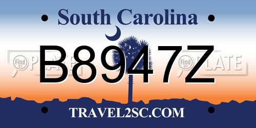 B8947Z South Carolina License Plate
