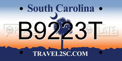 B9223T South Carolina License Plate