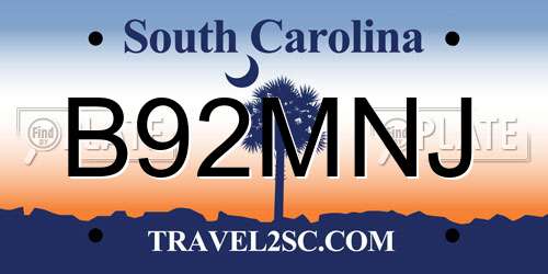 B92MNJ South Carolina License Plate