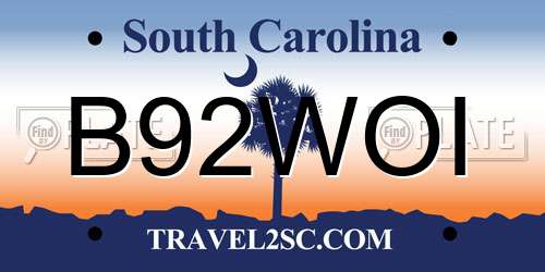 B92WOI South Carolina License Plate
