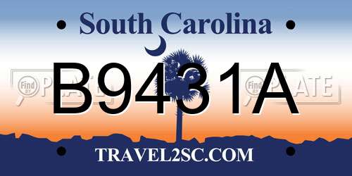 B9431A South Carolina License Plate