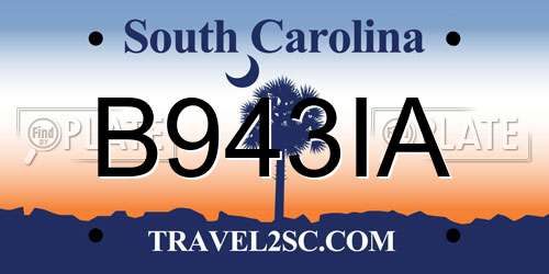 B943IA South Carolina License Plate