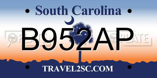 B952AP South Carolina License Plate