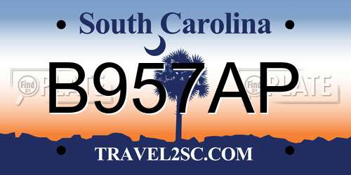 B957AP South Carolina License Plate