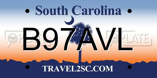 B97AVL South Carolina License Plate